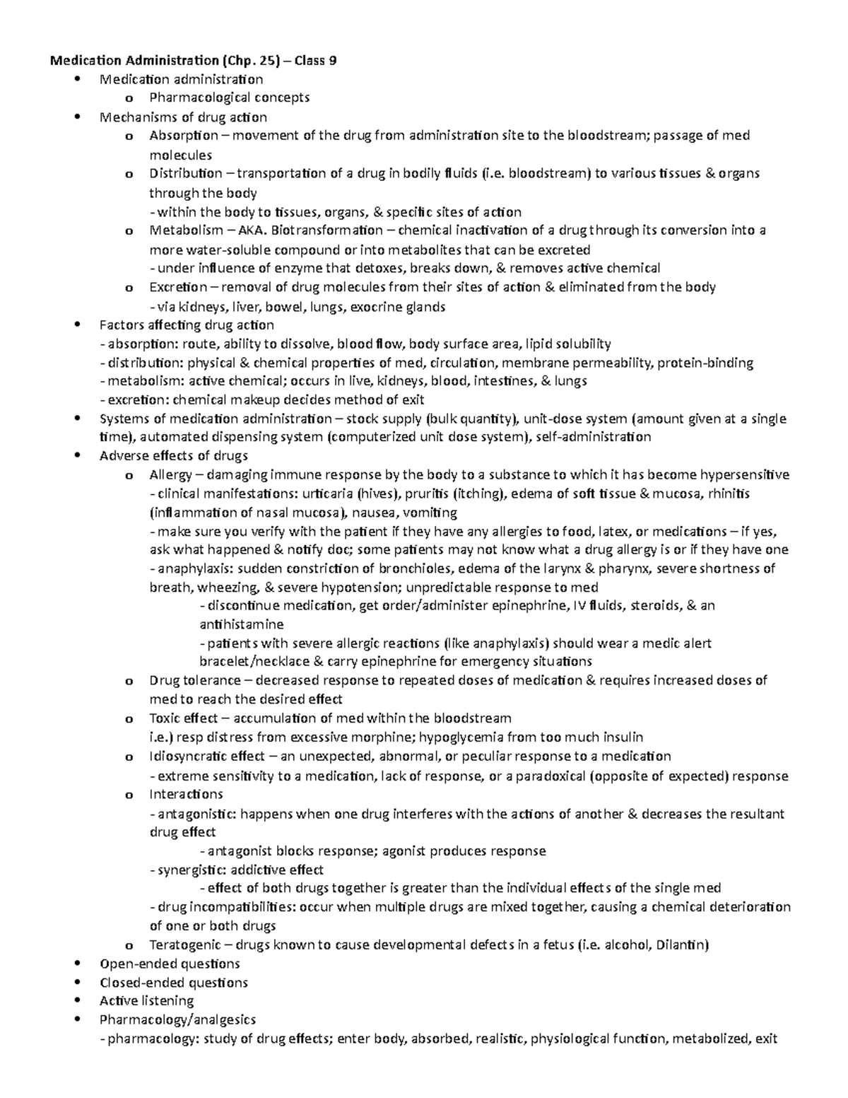 Nursing Fundamentals NUR 101 - Medication Administration Overview - Studocu