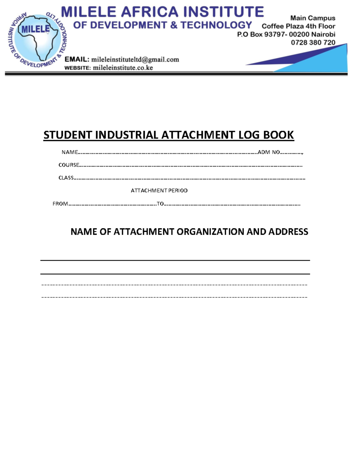 Student Industrial Attachment Log Book - DDH - Studocu