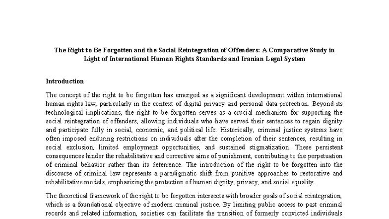 The Right to Be Forgotten: Social Reintegration of Offenders in Iran ...