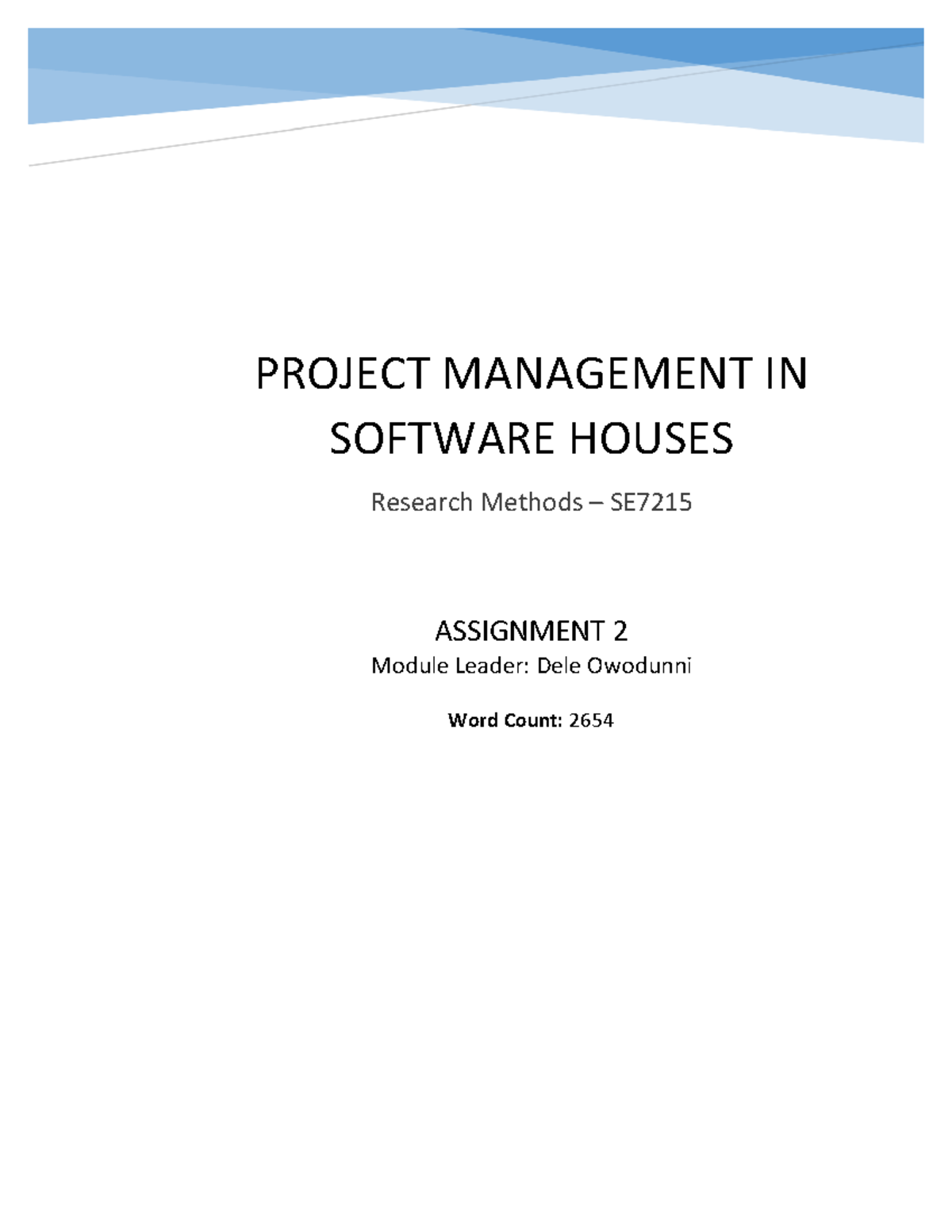 Document 2 - This was assignment - PROJECT MANAGEMENT IN SOFTWARE ...