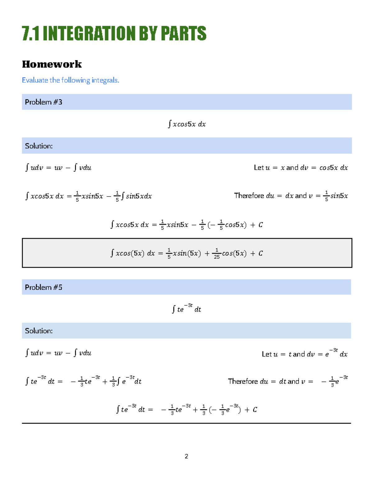 7.1 Integration by Parts Homework Solutions - Studocu