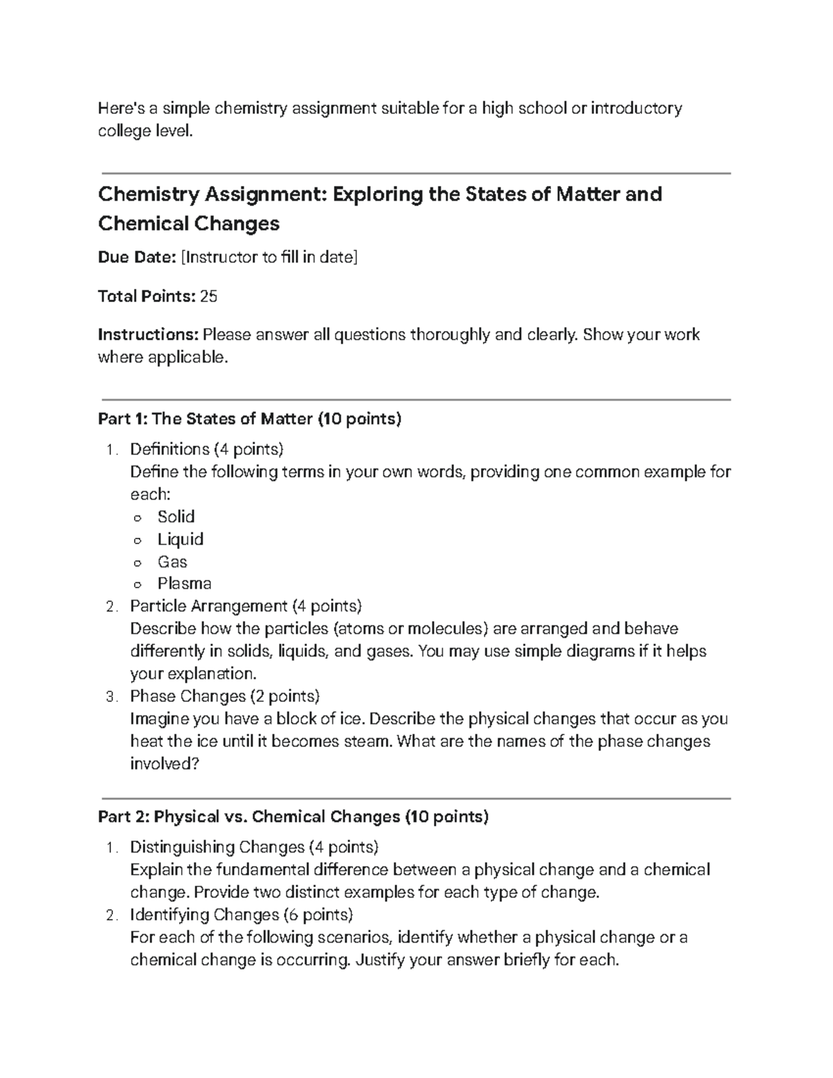 Chemistry 101: Assignment on States of Matter & Chemical Changes - Studocu