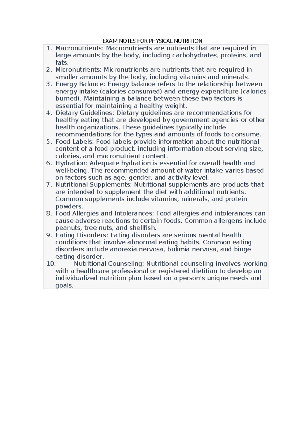 PHN 2025 Final Exam Notes: Macronutrients, Guidelines & More - Studocu