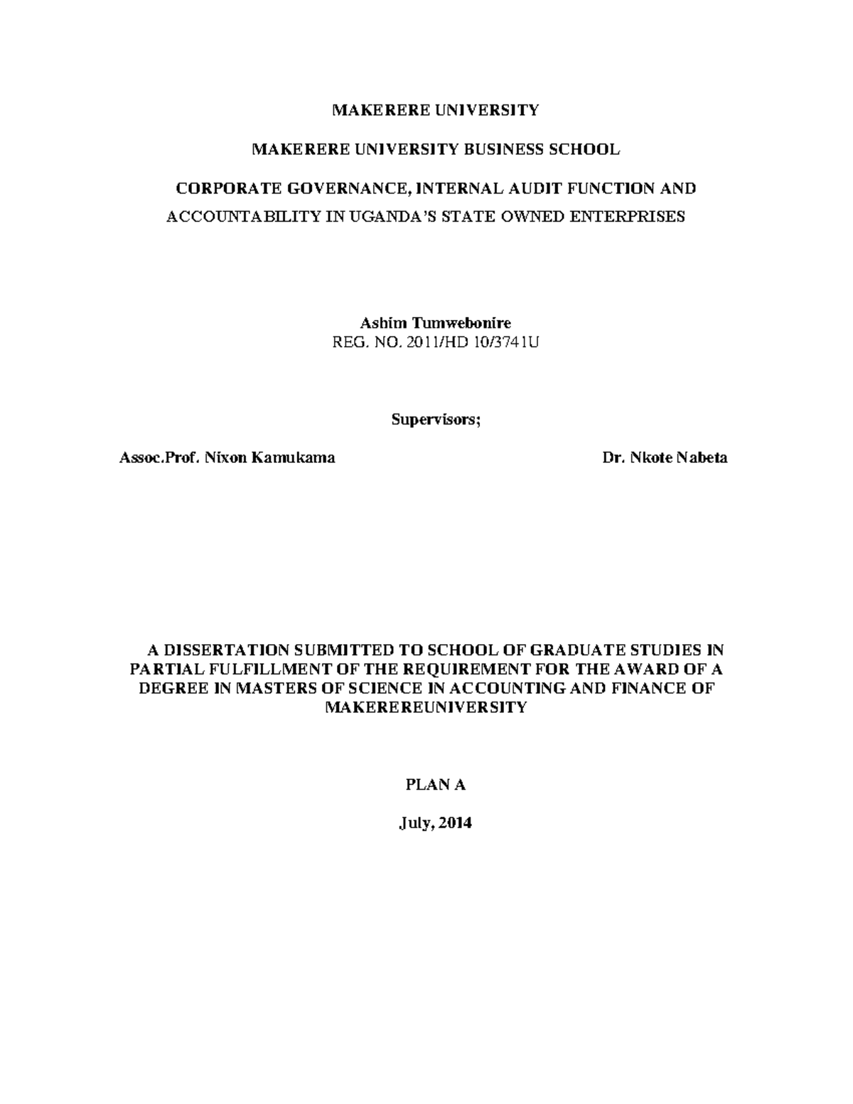Tumwebonire MUBS Masters Abstract - MAKERERE UNIVERSITY MAKERERE ...