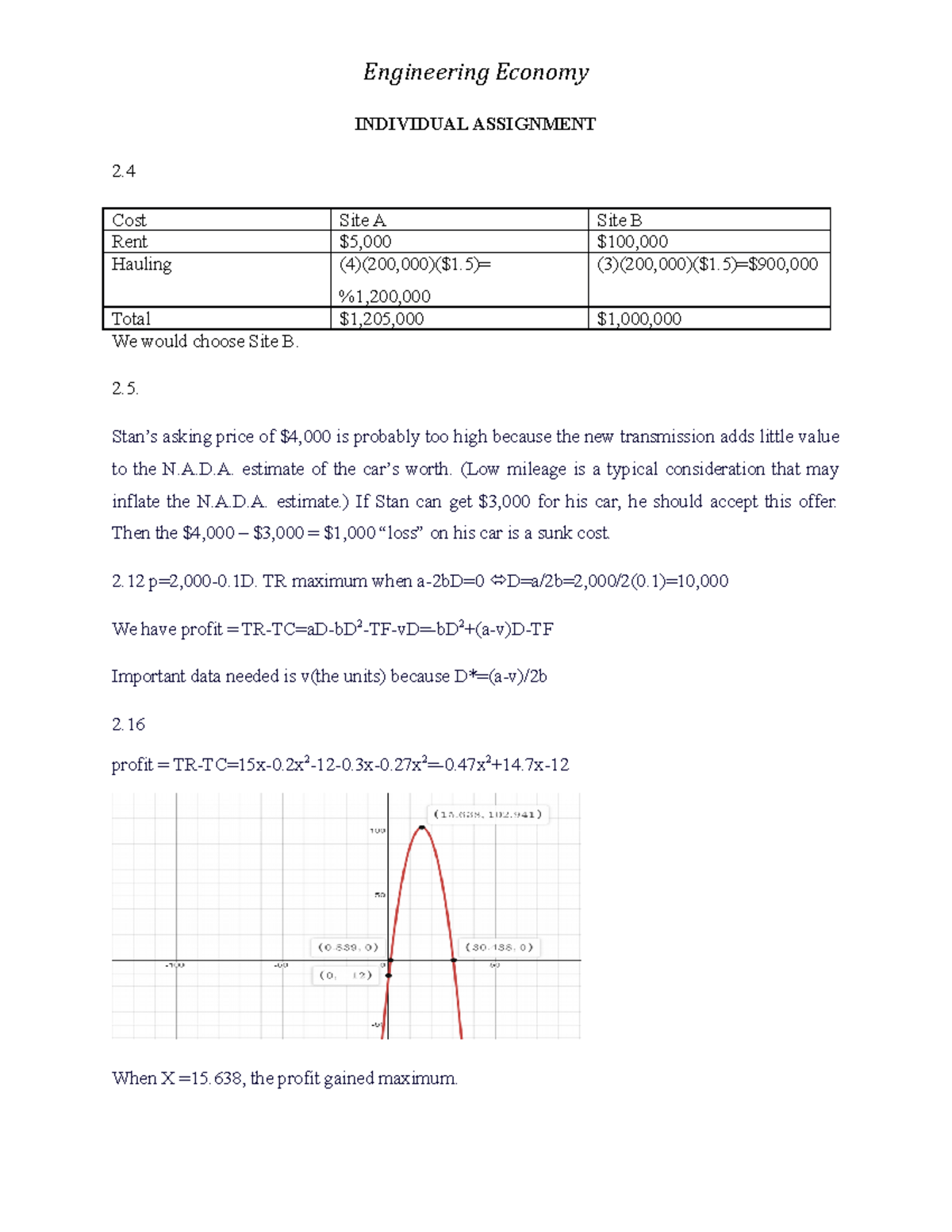 ENGR 101 - Individual Assignment on Engineering Economy Analysis - Studocu
