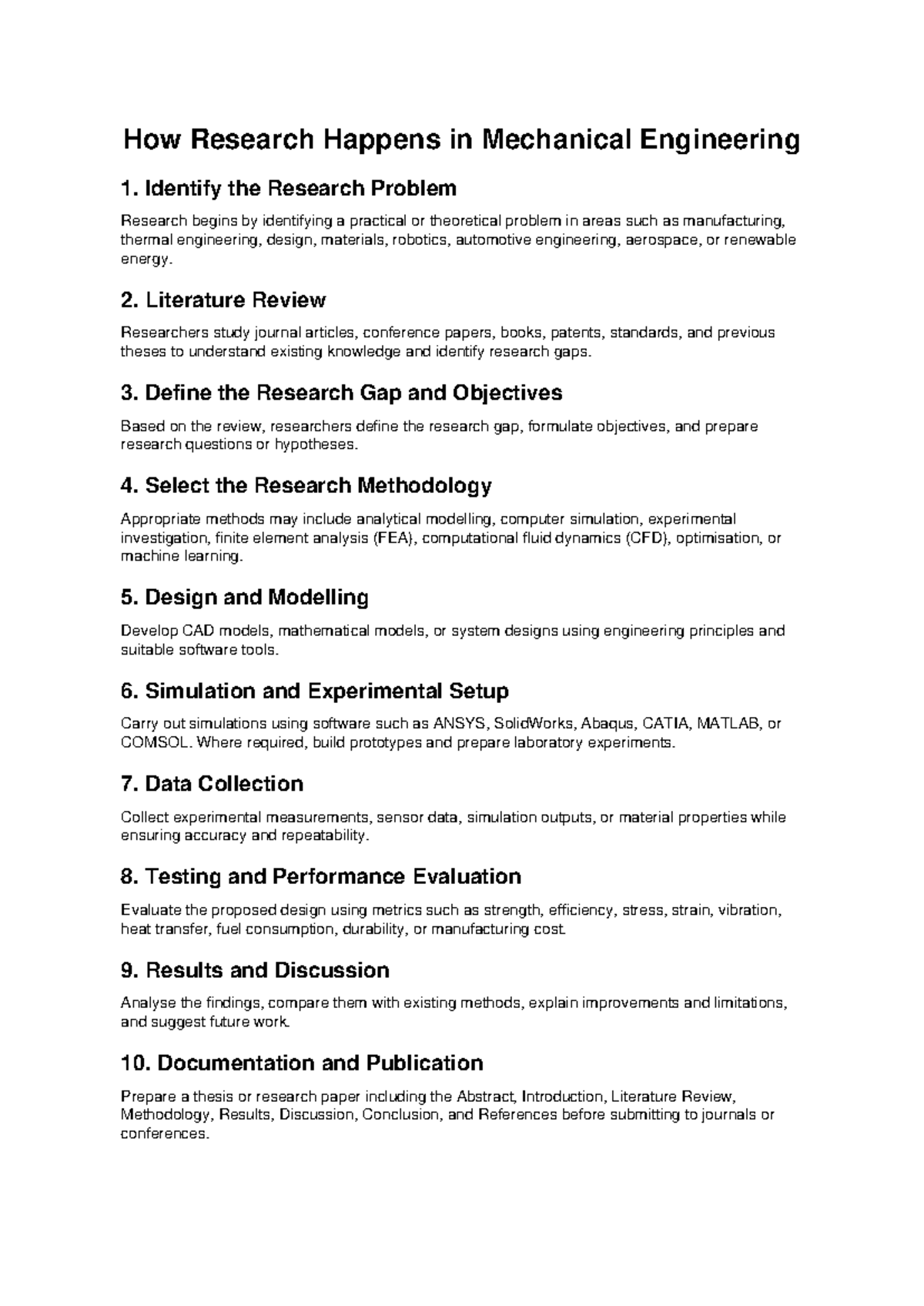 Research Process in Mechanical Engineering: A Comprehensive Guide - Studocu
