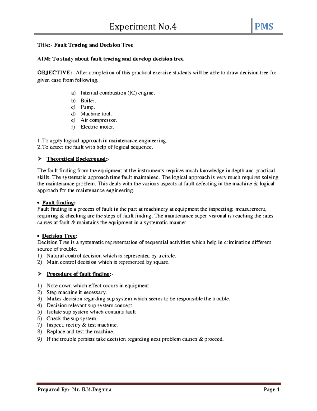 Exp-4 - Stress - Title:- Fault Tracing and Decision Tree AIM: To study ...