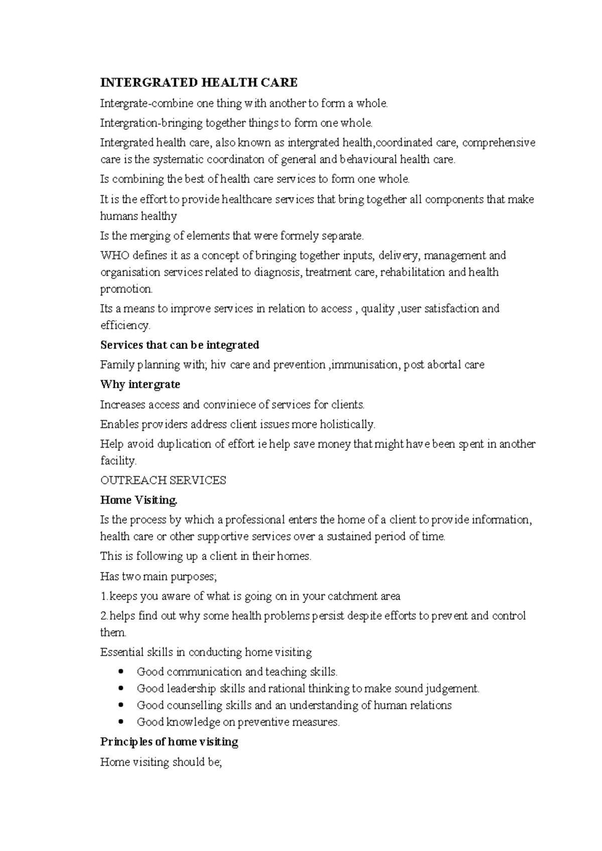 Integrated Health Care: Key Concepts and Home Visiting Principles - Studocu