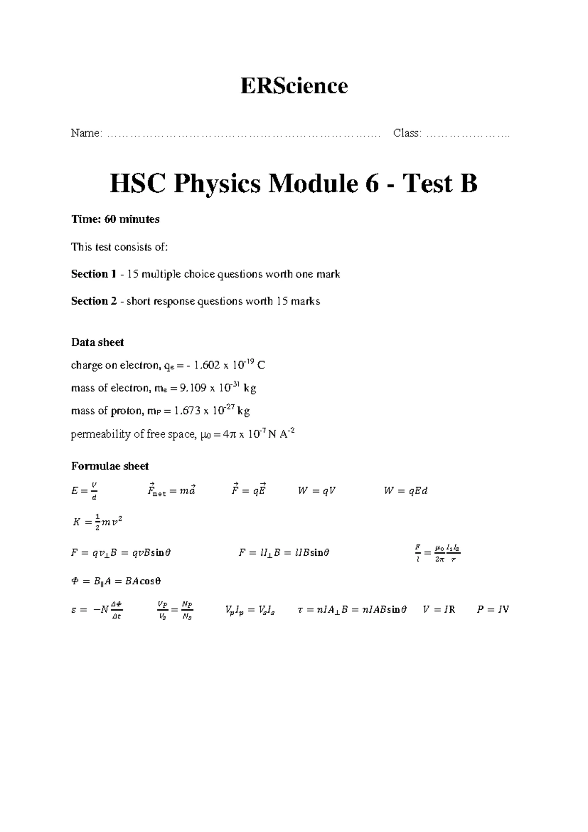 HSC Physics Test B - Module 5 Questions and Answers - Studocu