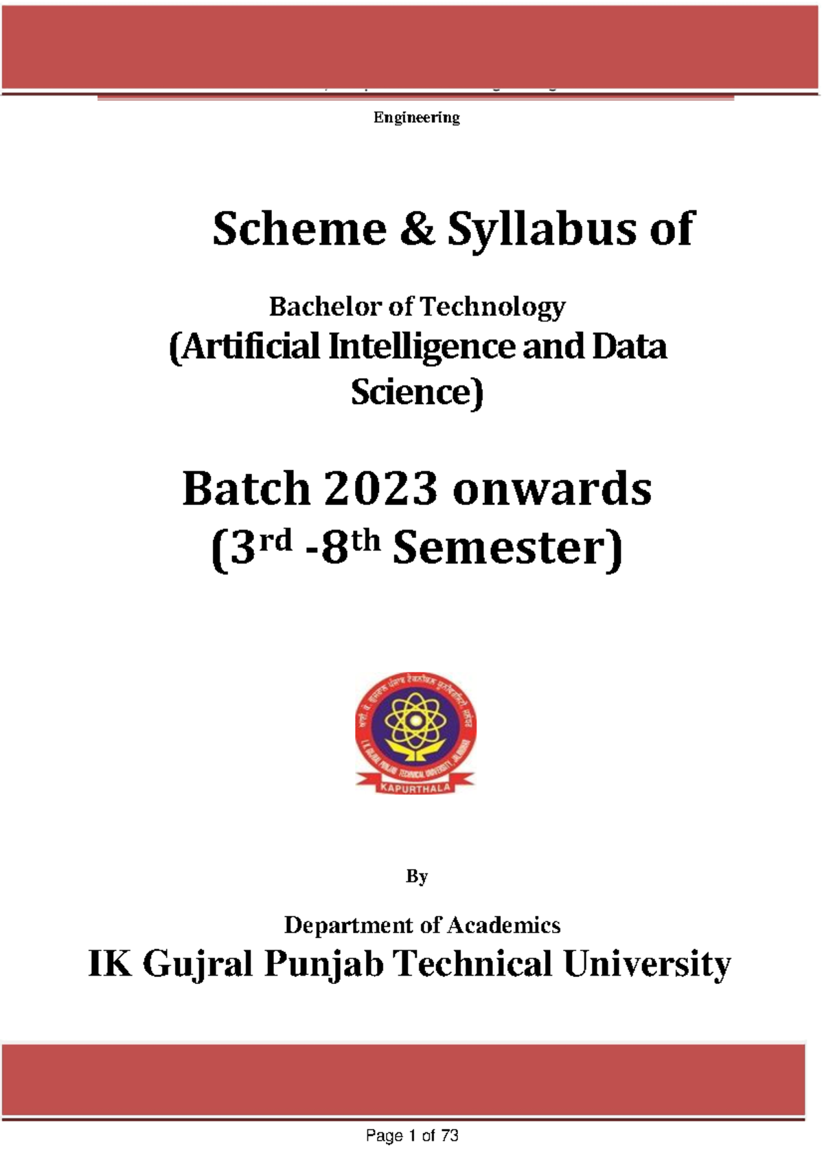 Revised B.Tech AID Data Science Syllabus for 2023 Batch (Semesters 3-6 ...