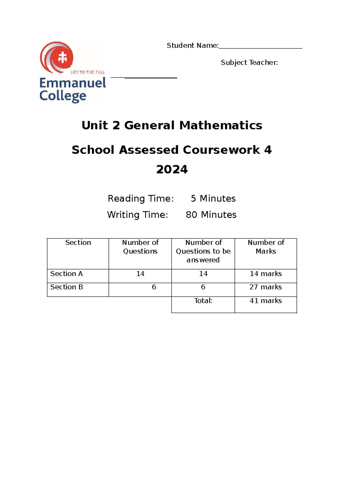 2024 General Mathematics Unit 2 Networks SAC Exam Guide - Studocu