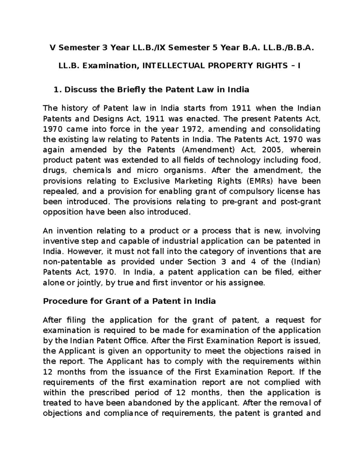 IPR - Intellectual Property Rights Notes for LL.B. V Sem & B.A. LL.B ...