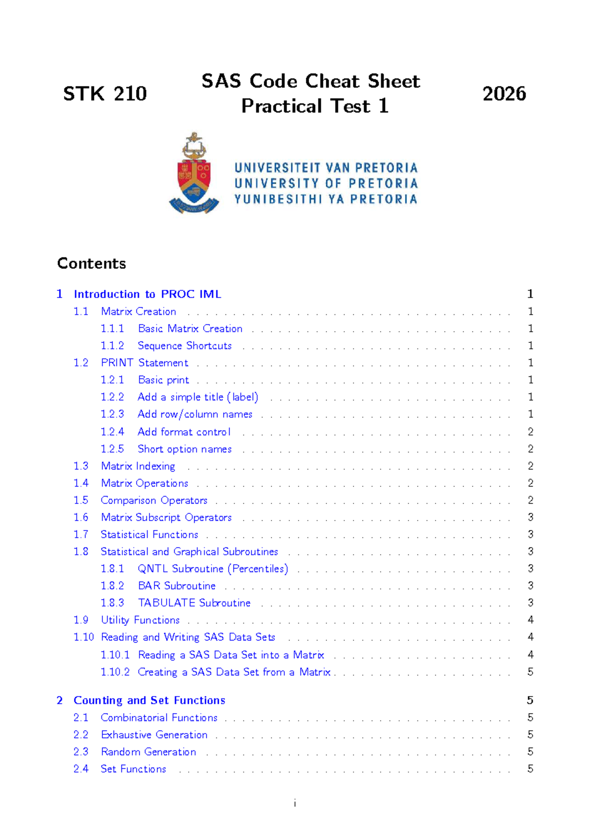 STK 210 SAS Code Cheat Sheet for Practical Test 1 - Studocu