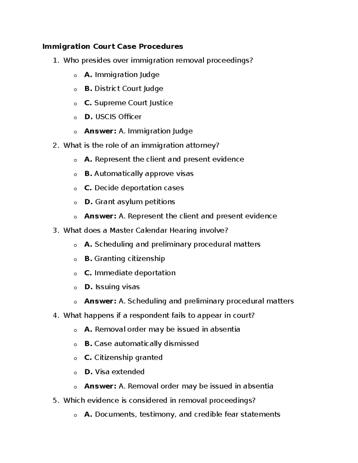 Immigration Court Case Procedures: Key Insights and Roles - Studocu