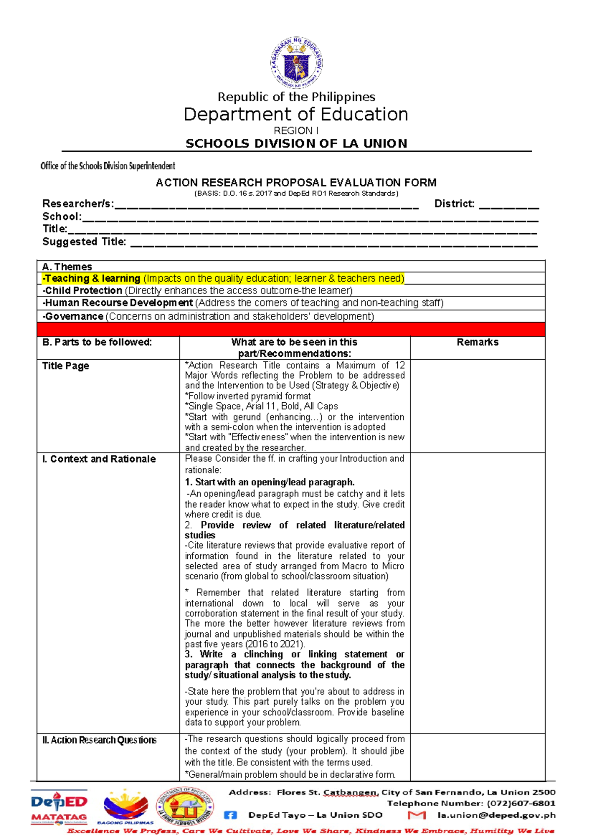 SY24 25 Action Research Proposal Evaluation Form - Department of ...
