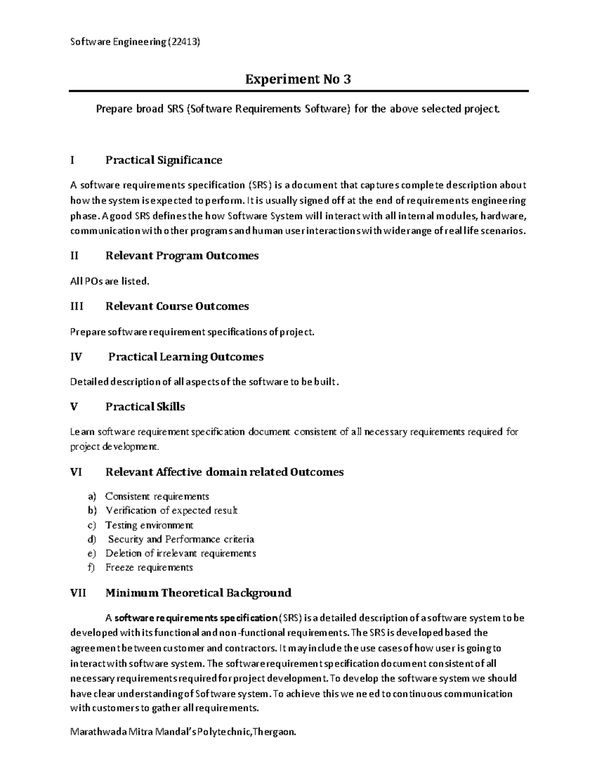 SRS Preparation for Project: Practical No 4 in Software Engineering ...