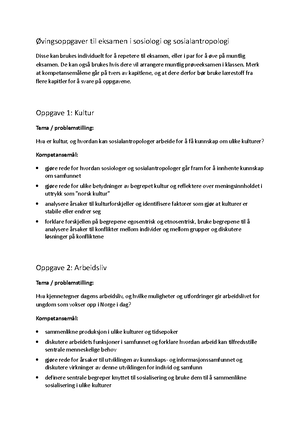 Eksempeloppgaver muntlig eksamen - Eksamen i sosiologi og ...