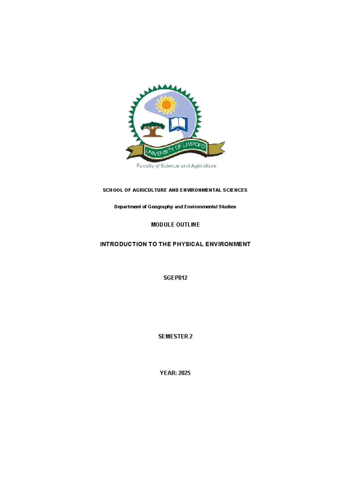 Introduction to the Physical Environment (SGEP012) - Module Outline ...