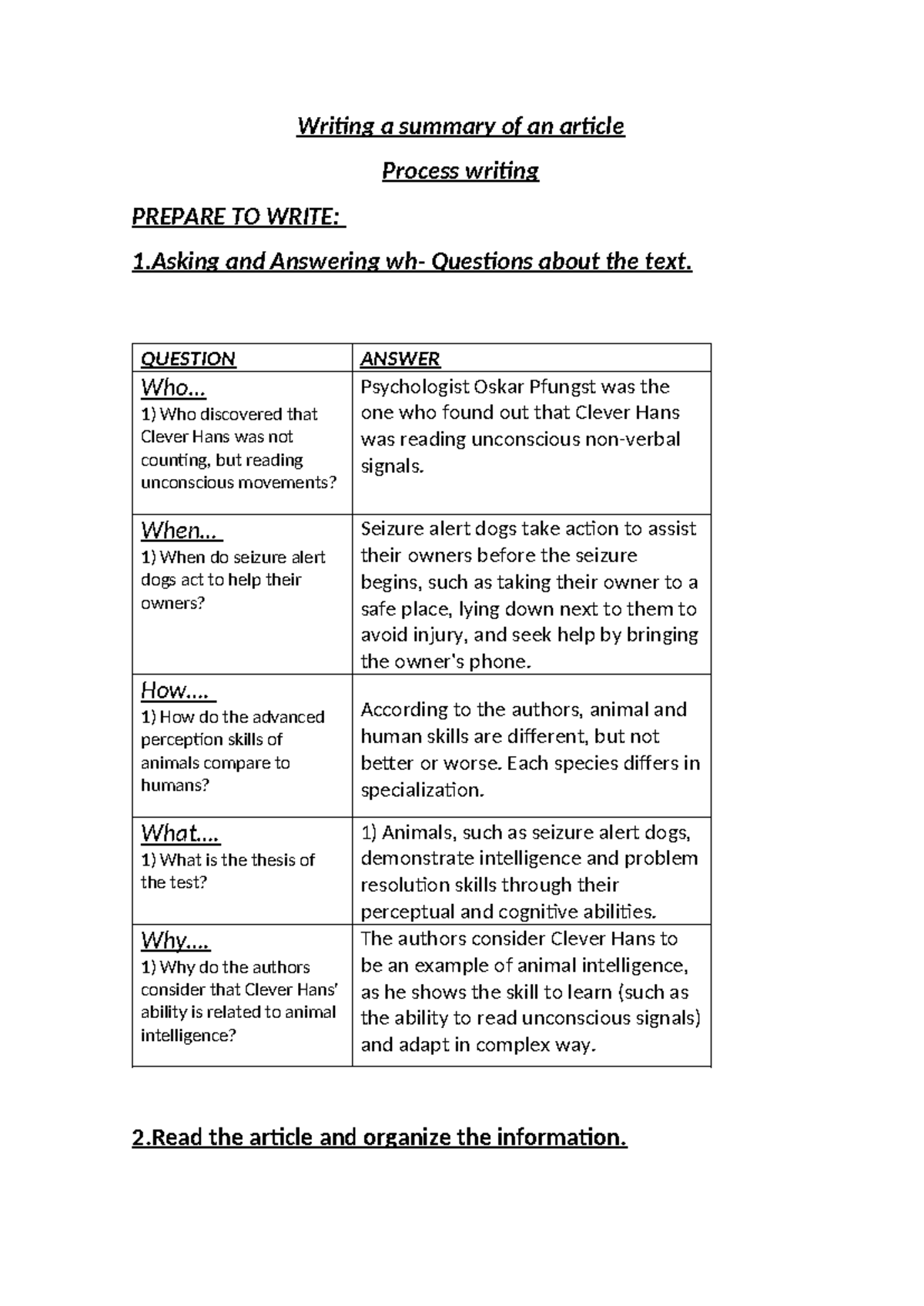 Writing 1 - Ayuda - Writing a summary of an article Process writing ...