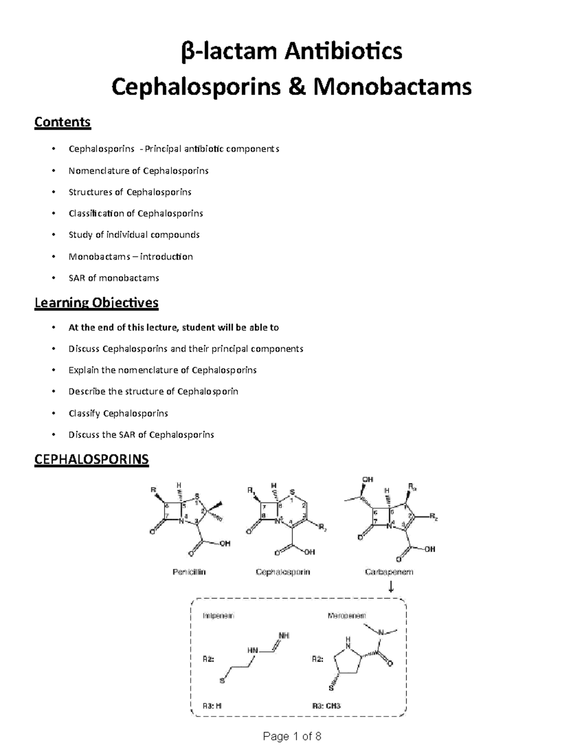 Chapter 20: Comprehensive Overview of Cephalosporins and Monobactams ...