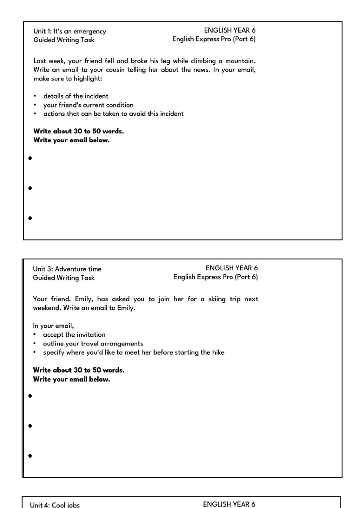 ENGLISH YEAR 6 Guided Writing Tasks: Email Practice (Part 6) - Studocu