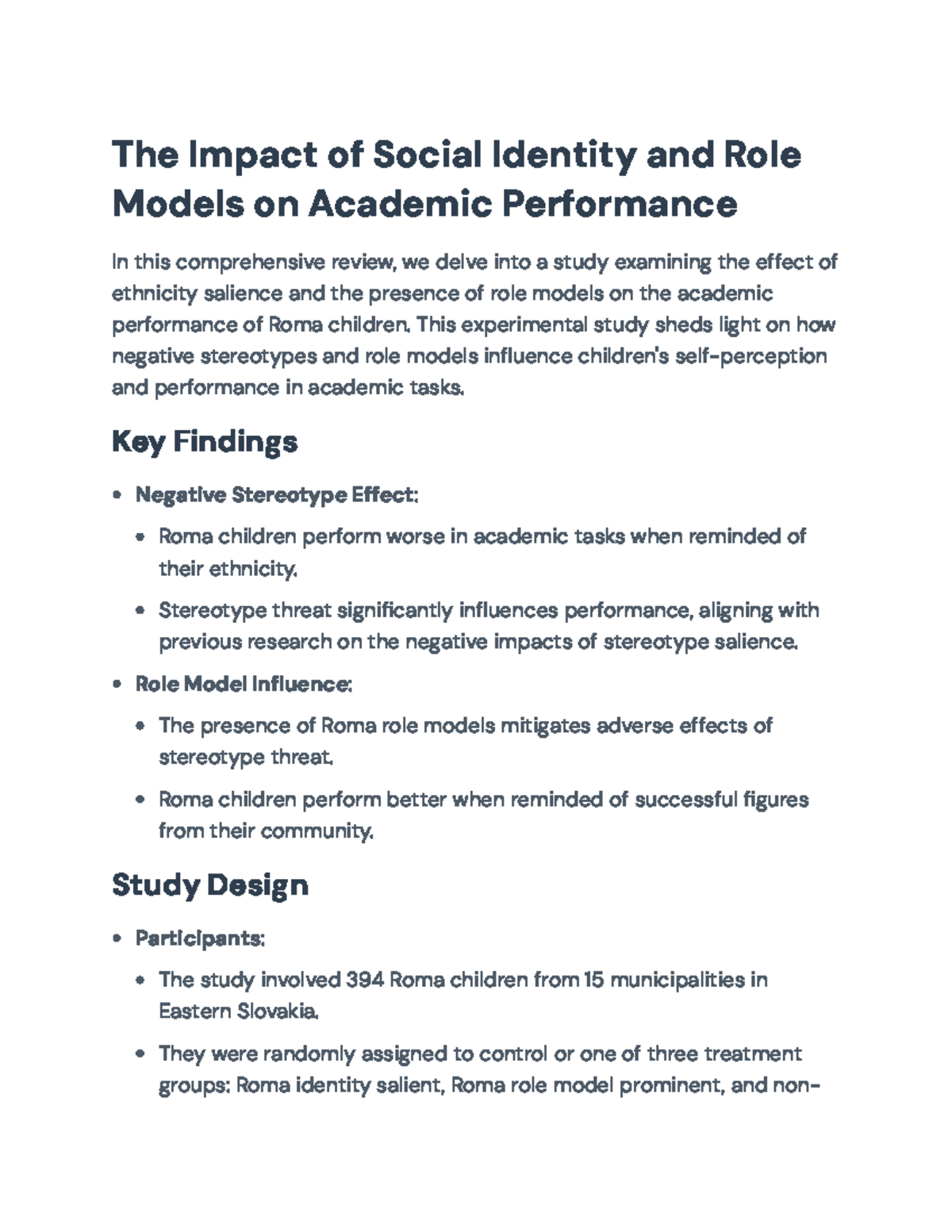 The Impact of Roma Role Models on Academic Performance (EDU 101) - Studocu