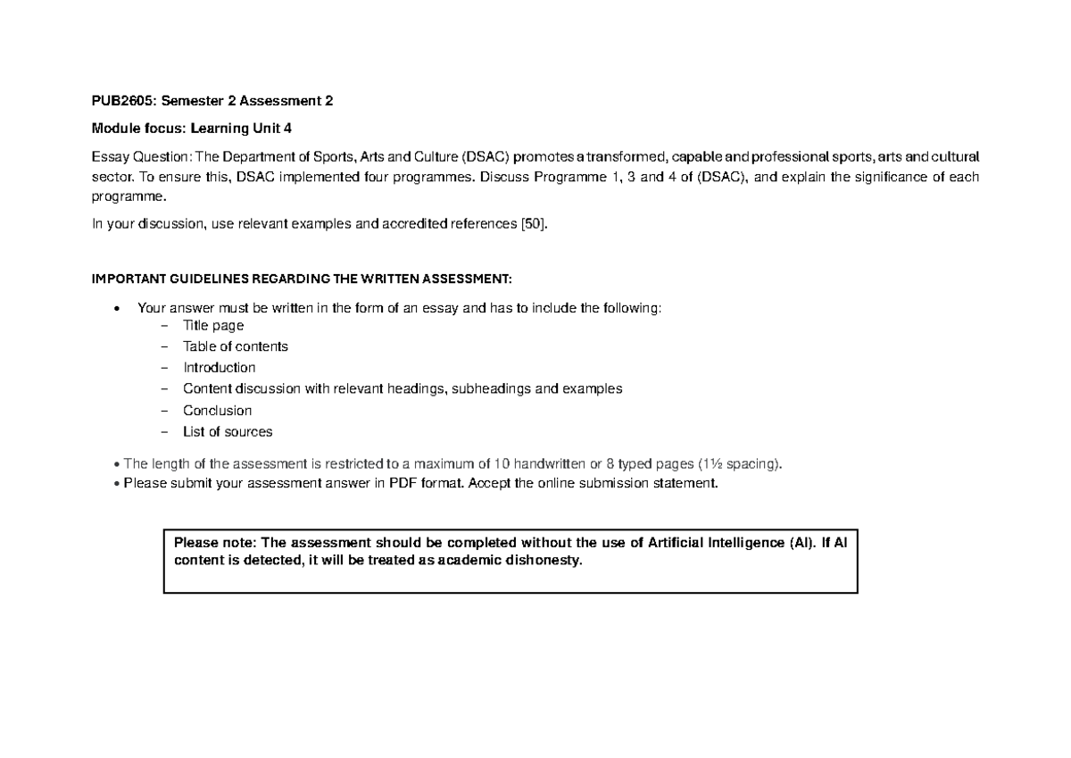 PUB2605: Sem 2 Essay on DSAC Programmes 1, 3 & 4 Analysis - Studocu
