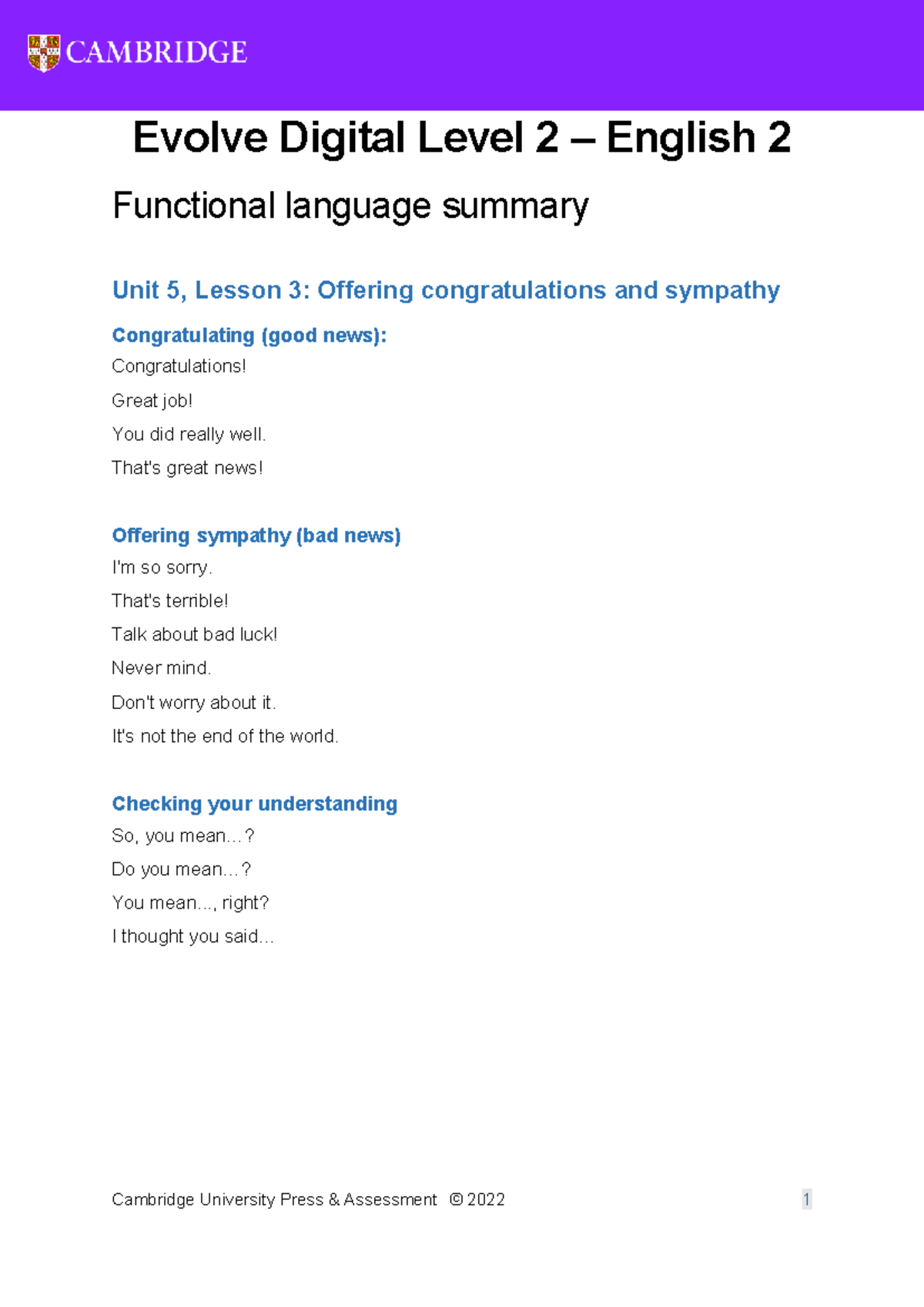 Unit 5 - E2 - Functional language - Cambridge University Press ...