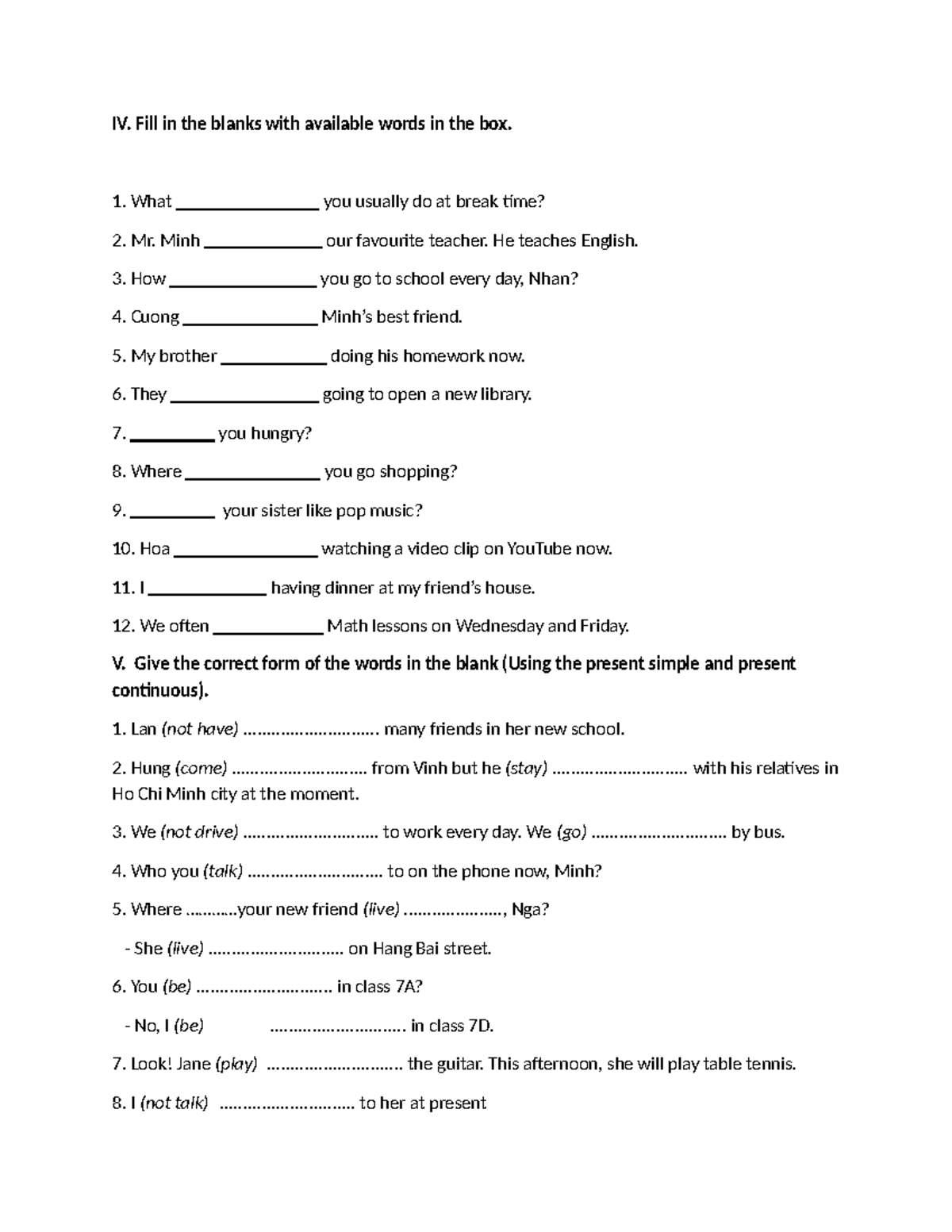 English Grammar Practice: Present Simple & Continuous (1A) - Studocu