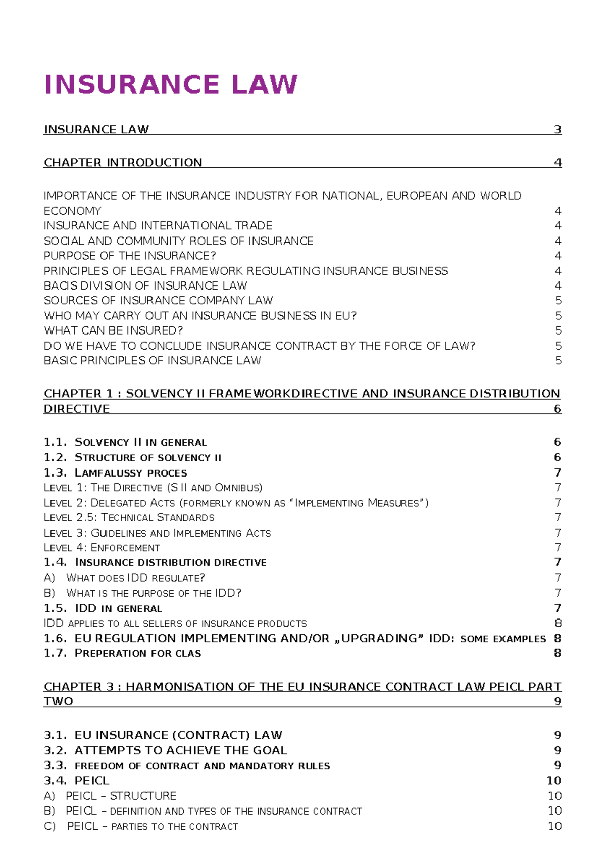 Insurance Law 3: Overview of Key Concepts and Legal Framework - Studocu