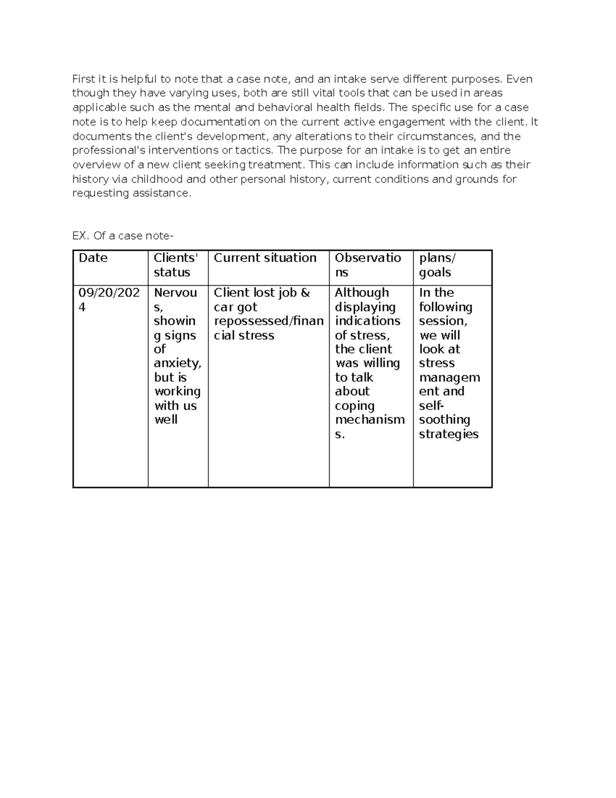 Topic 4 DQ2 - Case Notes vs. Intake in Mental Health - Studocu