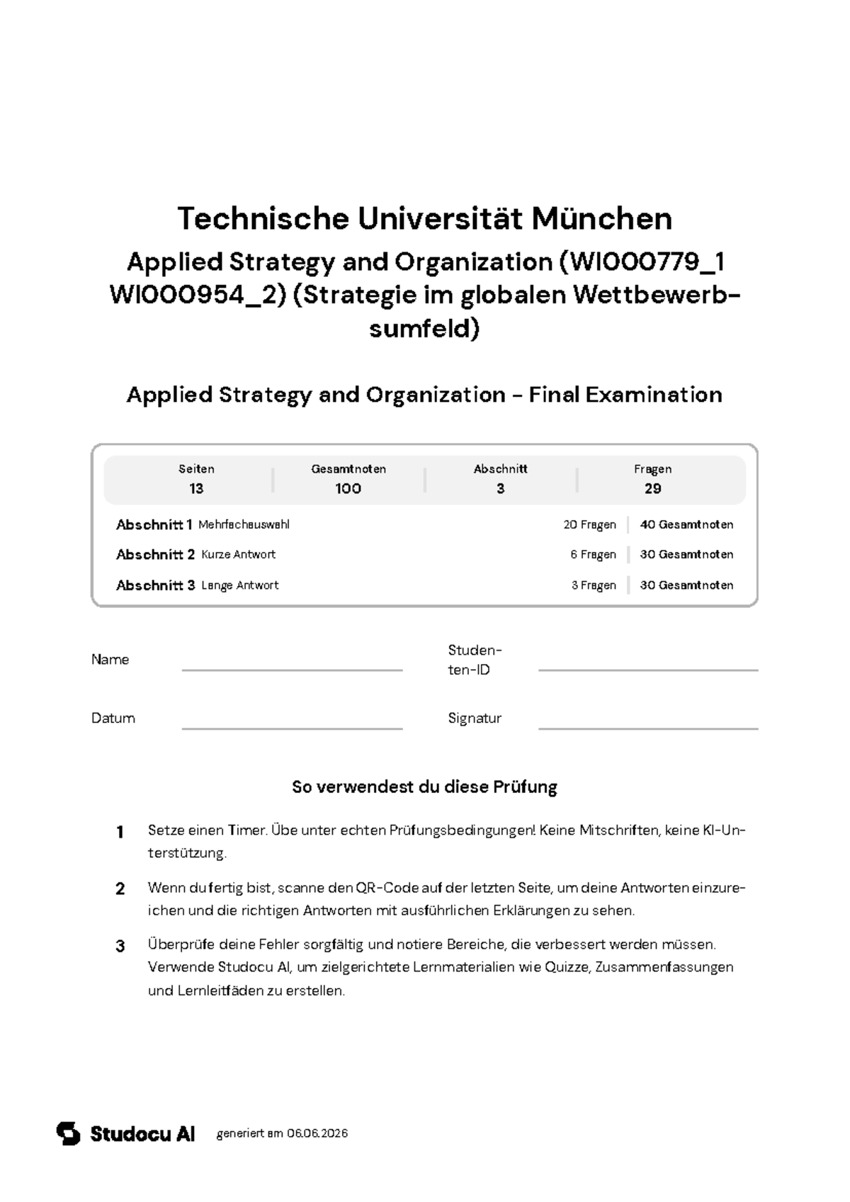 Applied Strategy and Organization - Final Exam - Studocu