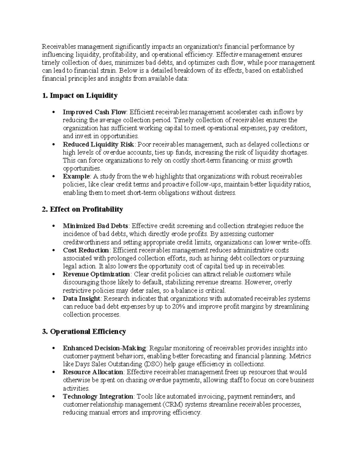 Receivables Management and Its Impact on Financial Performance: A ...