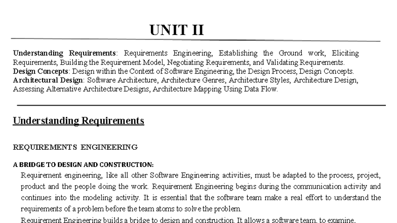 SE UNIT II - Comprehensive Notes on Requirements Engineering and Design ...
