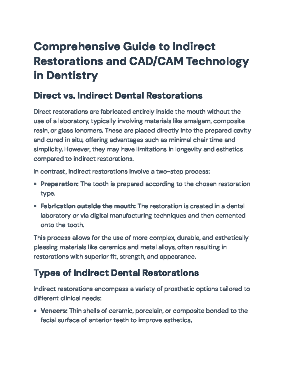 Comprehensive Guide to CAD/CAM Technology & Indirect Restorations in ...