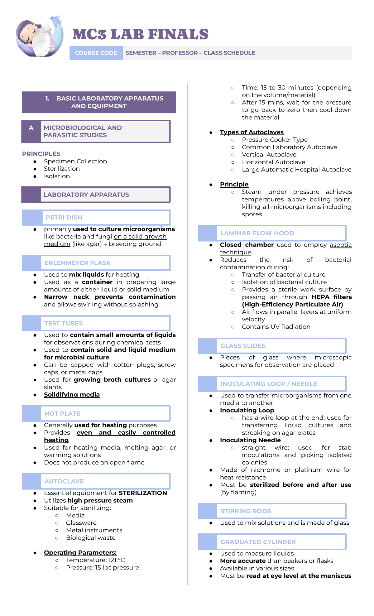 MC3 LAB FINALS: Microbiology & Parasitology Equipment Overview - Studocu