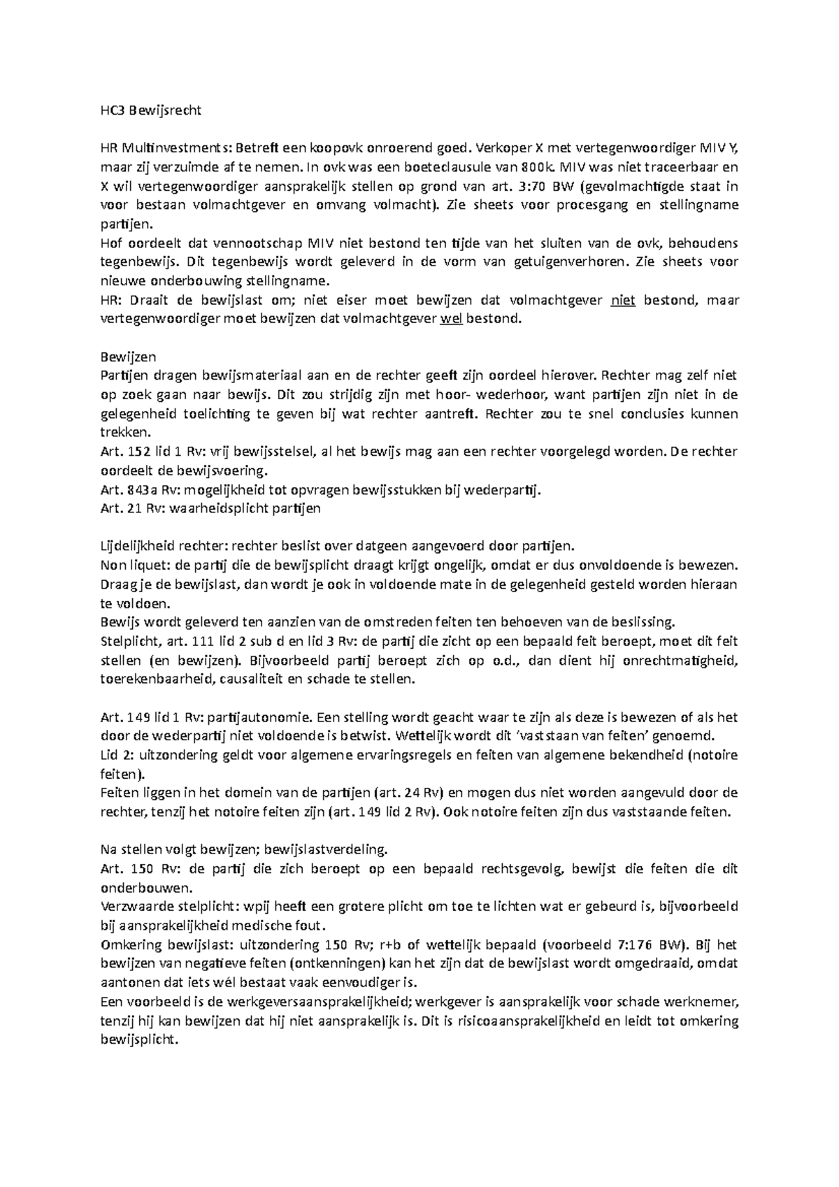 HC3 - Bewijsrecht: Analyse van Bewijslastverdeling en Jurisprudentie ...