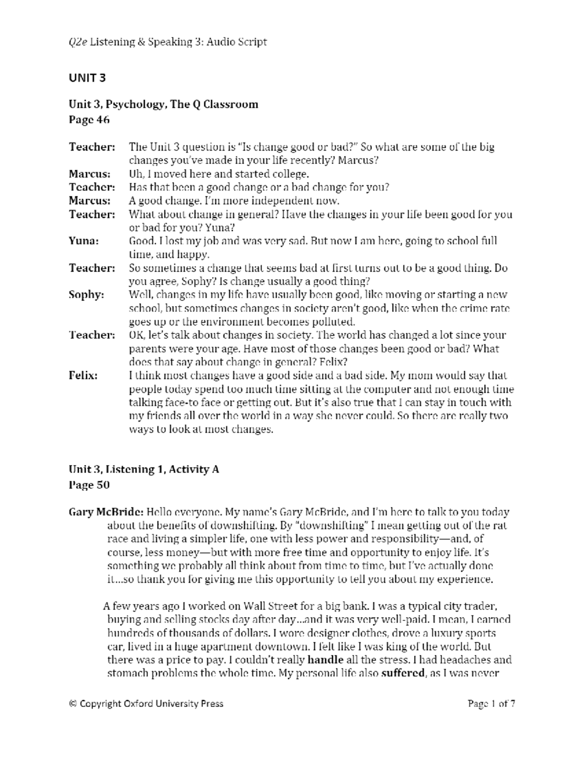 Q2e SE LS3 U03 Audio Script Summary and Analysis - Studocu
