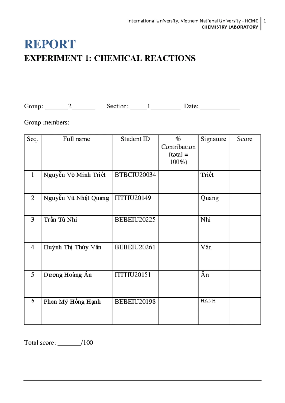 Report Experiment 4 - GENERAL CHEMISTRY LABORATORY REPORT EXPERIMENT 4 ...