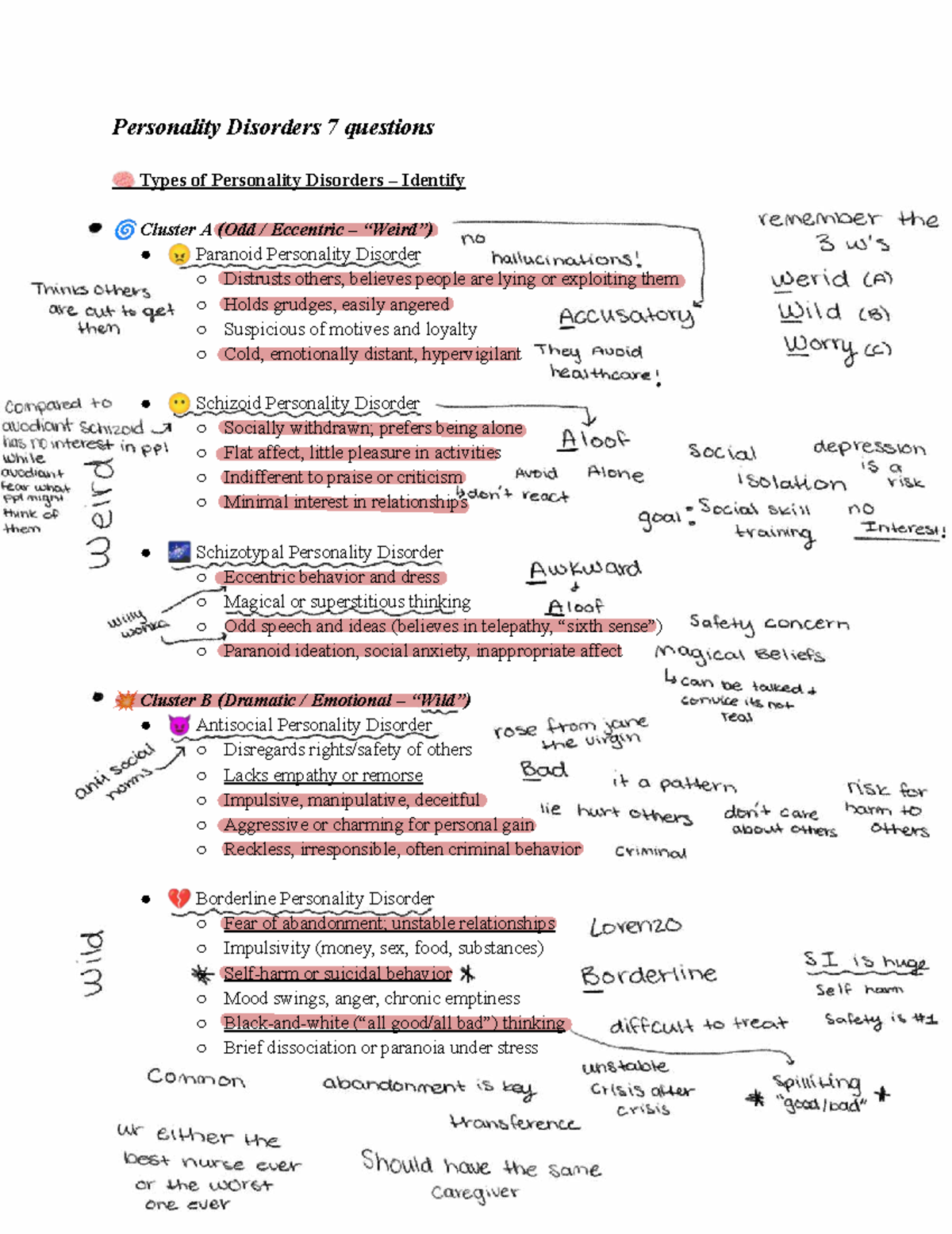 Psych Exam 3 Final Review: Personality Disorders and Grief - Studocu