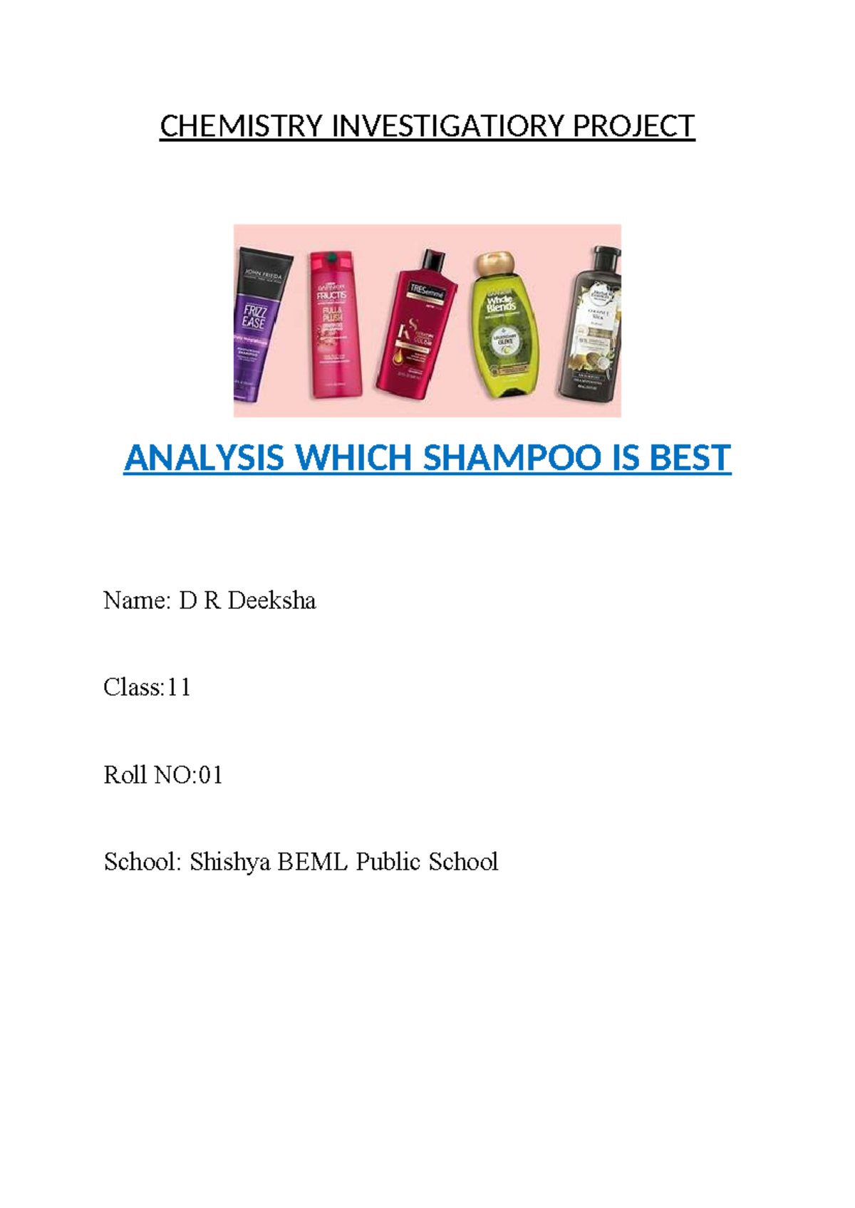 690030171 Chemistry Project: Analyzing pH in Various Shampoos - Studocu