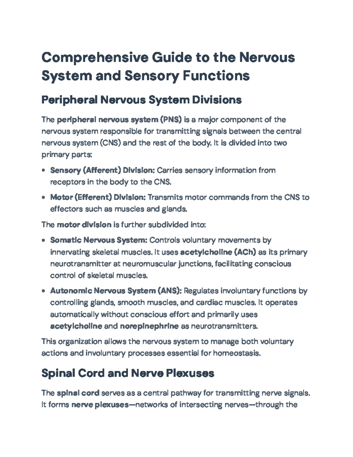 Comprehensive Guide to the Nervous System & Sensory Functions - Studocu