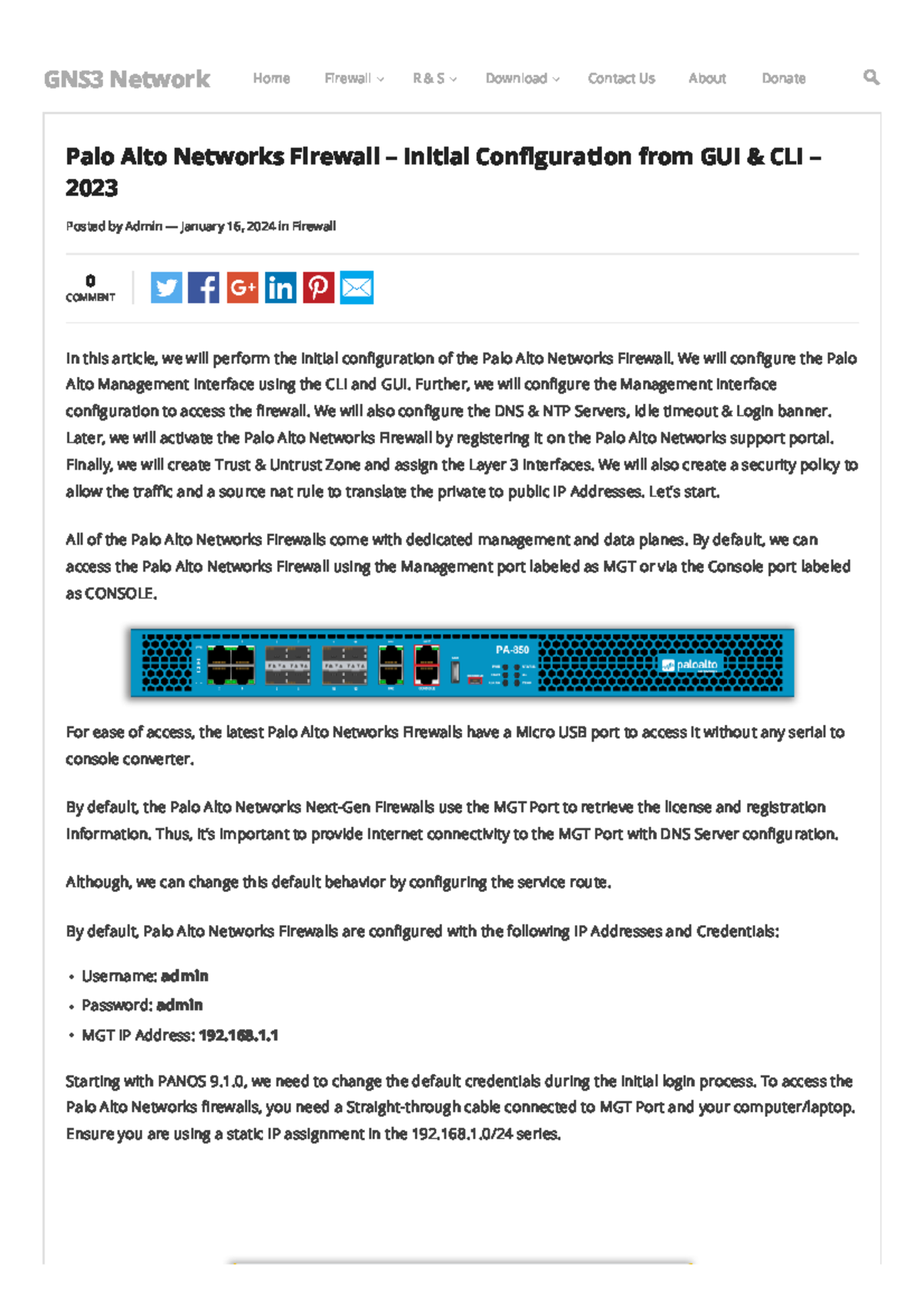 Palo Alto - Initial Configuration GUI & CLI - GNS3 Network Home ...