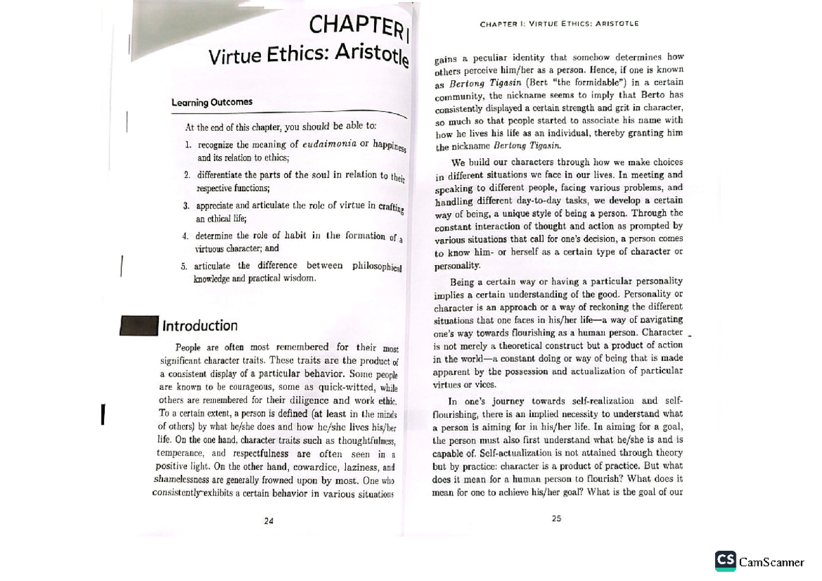 Virtue-Ethics-Aristotle - CHAPTER CHAPTER I: VIRTUE ETHICS: ARISTOTLE