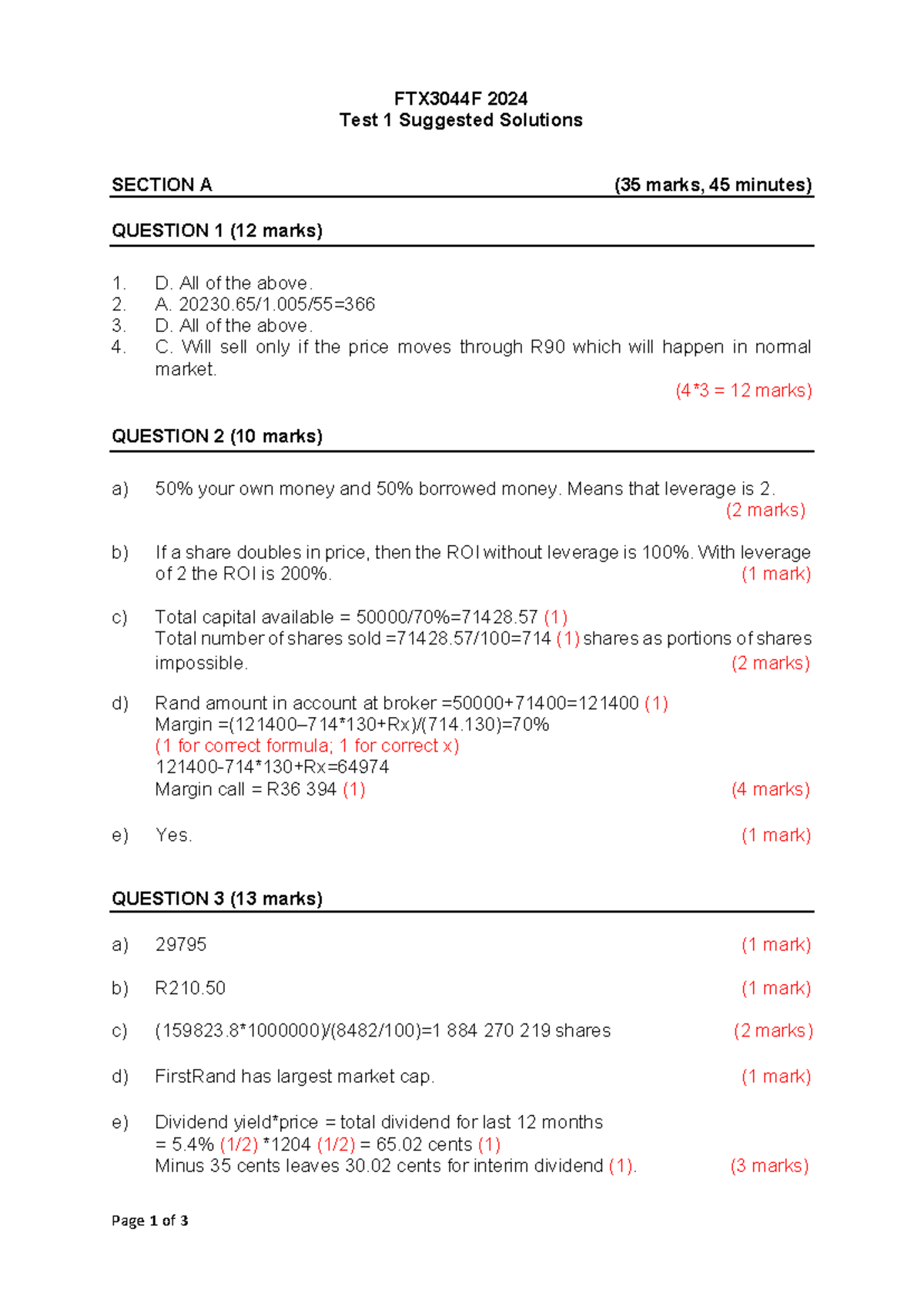 FTX3044F 2024 Test 1 Suggested Solutions and Explanations - Studocu