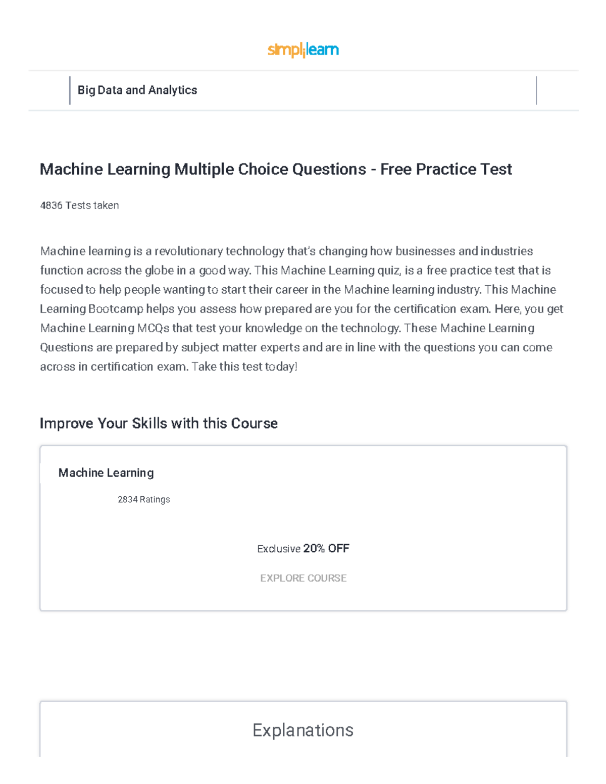 Machine Learning Practice Test: MCQs for Certification Exam - Studocu