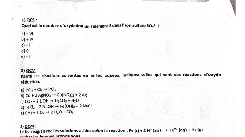 Chimie des solutions S2 : QCM et QCS sur les réactions chimiques - Studocu