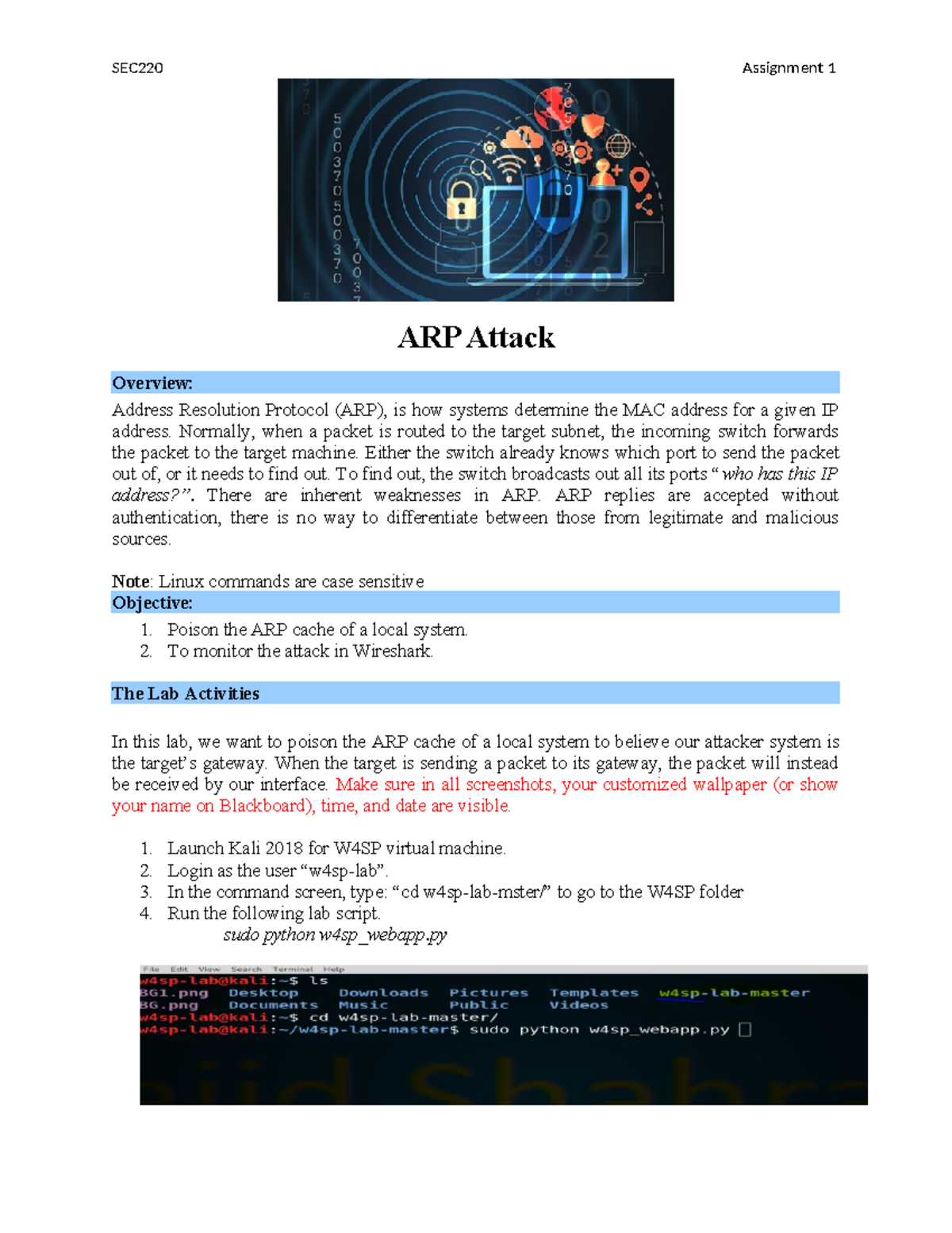 SEC220 ARP Attack Lab Report - Assignment 1, Winter 2023 - Studocu
