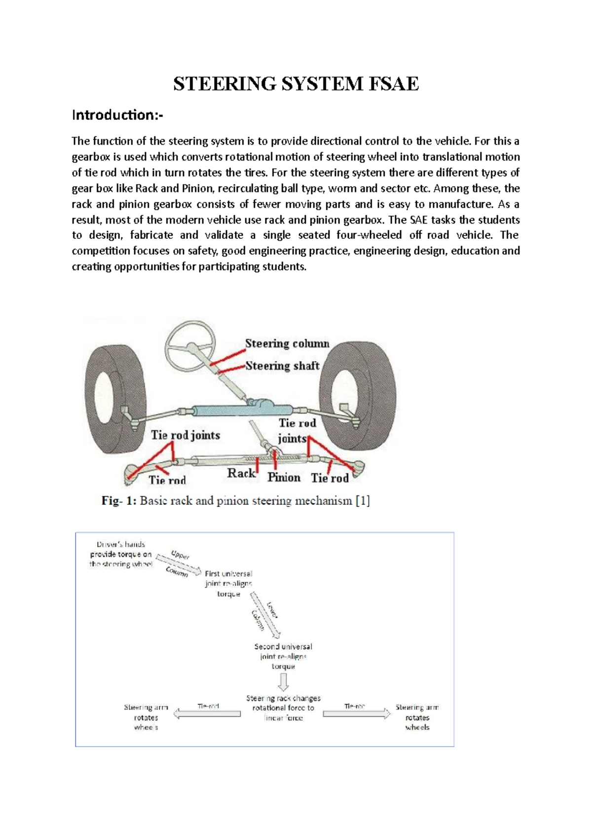 FSAE Steering System Components and Geometry Analysis - Studocu