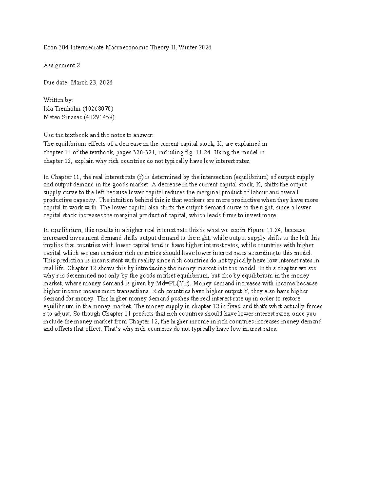 Econ 304 Assignment 2: Macroeconomic Theory on Interest Rates - Studocu